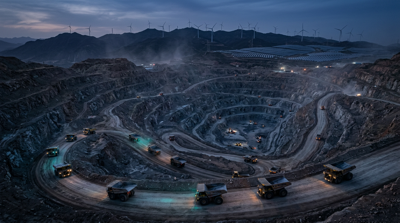 怀来矿区新能源重卡与风光基地概念示意图（AI 生成）